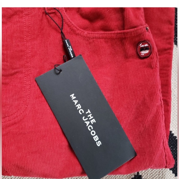♥️ Marc Jacobs ♥️ NWT Darling Red Corduroy Mid Rise Turn-Up Crop Pant Cuff 26 S - Picture 7 of 15
